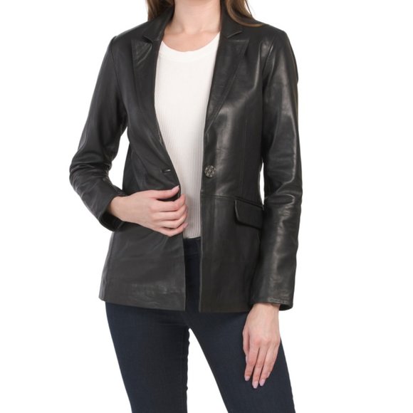 BOD & CHRISTENSEN Black Leather Blazer
